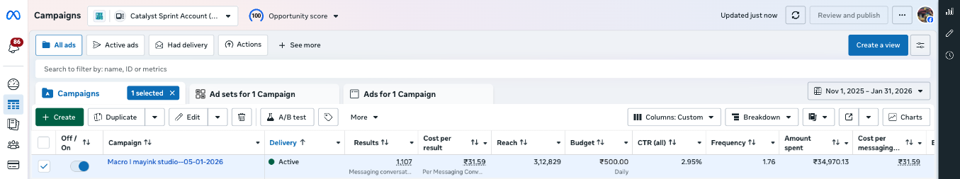 Meta Ads Manager Dashboard Verification for May Ink Studio